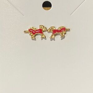 Vintage Gold Plated Enamel Unicorn Stud Earrings